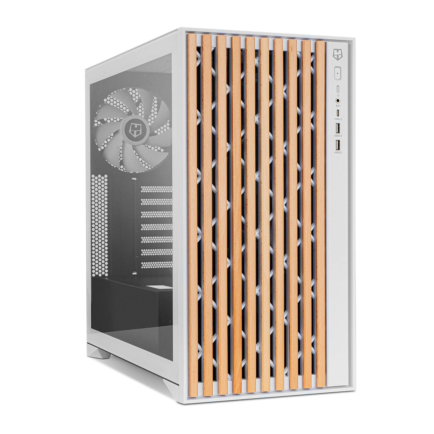 Caixa ATX Nox Hummer Element Elegant Wood Tempered Glass Branca