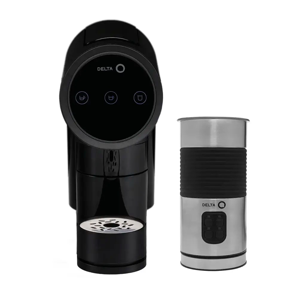 Bundle Máquina de Café de Cápsulas Delta Q Iconic 1200W 19 Bar Preta + Batedor de Leite Delta Q Cinza