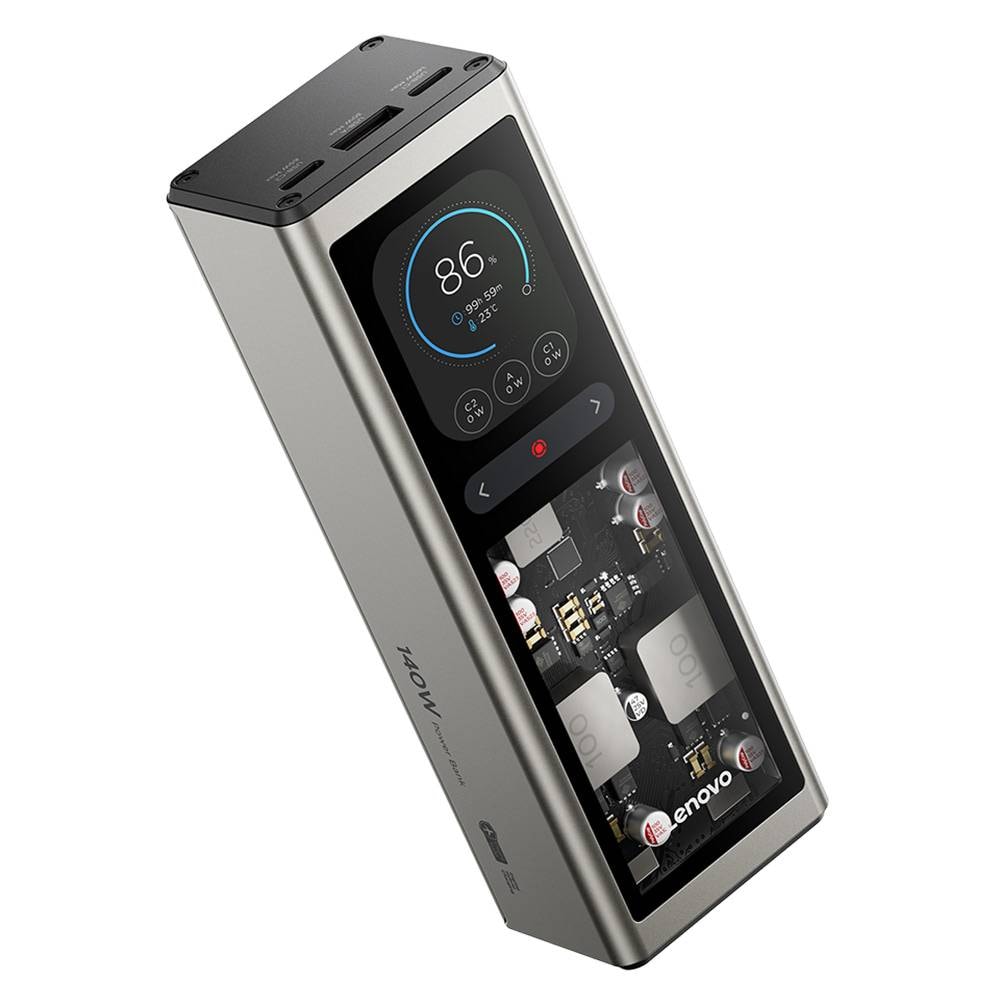 Powerbank Lenovo 140W Smart Laptop Power Bank | 20000mAh | Display TFT 2.01" | 2x USB-C | 1x USB-A | Rapid-Charge | Gold Gray