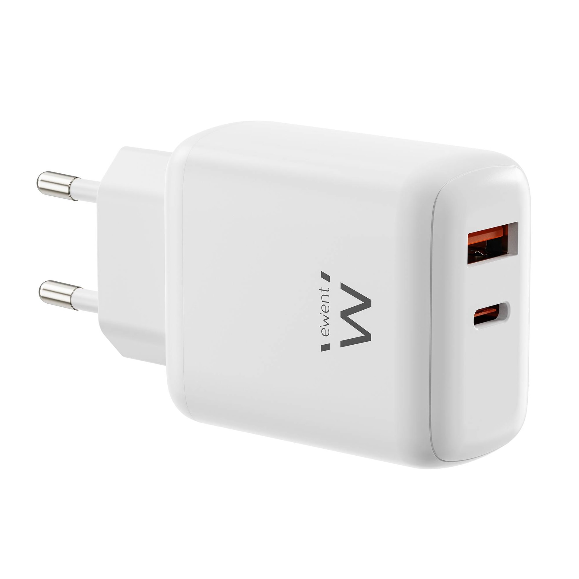 Carregador Ewent EW1329 USB-C + USB-A GaN PD 45W Branco