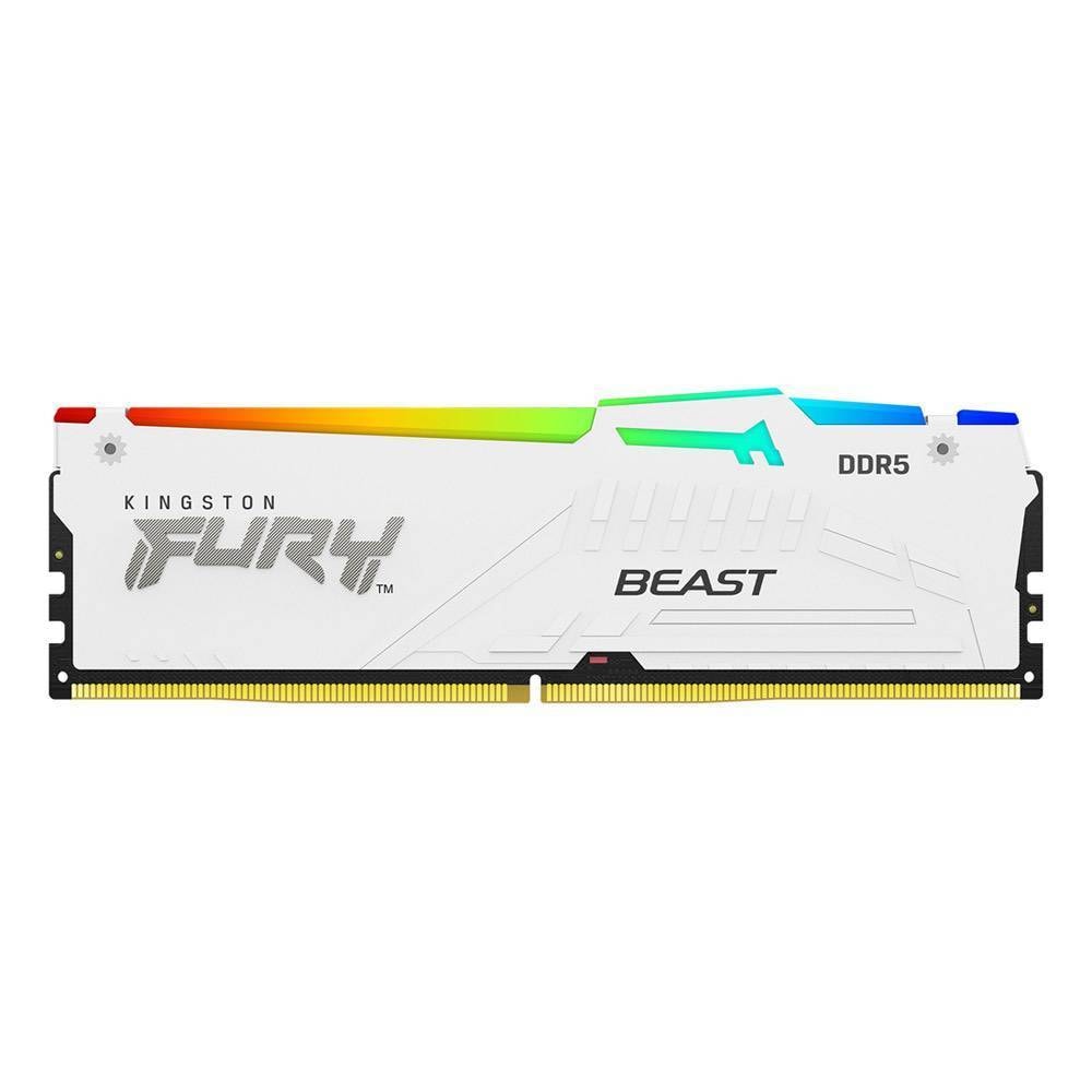 Memória RAM UDIMM Kingston Fury Beast RGB 16GB (1x16GB) DDR5-6000MHz (AMD Expo/Intel XMP) CL30 (30-36-36) 1.40V 1Rx8 Branca