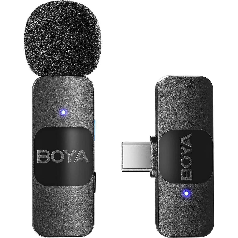Microfone de Lapela BOYA BY-V10 (1 TX + 1 RX) Ultracompact 2.4GHz Wireless USB-C Preto