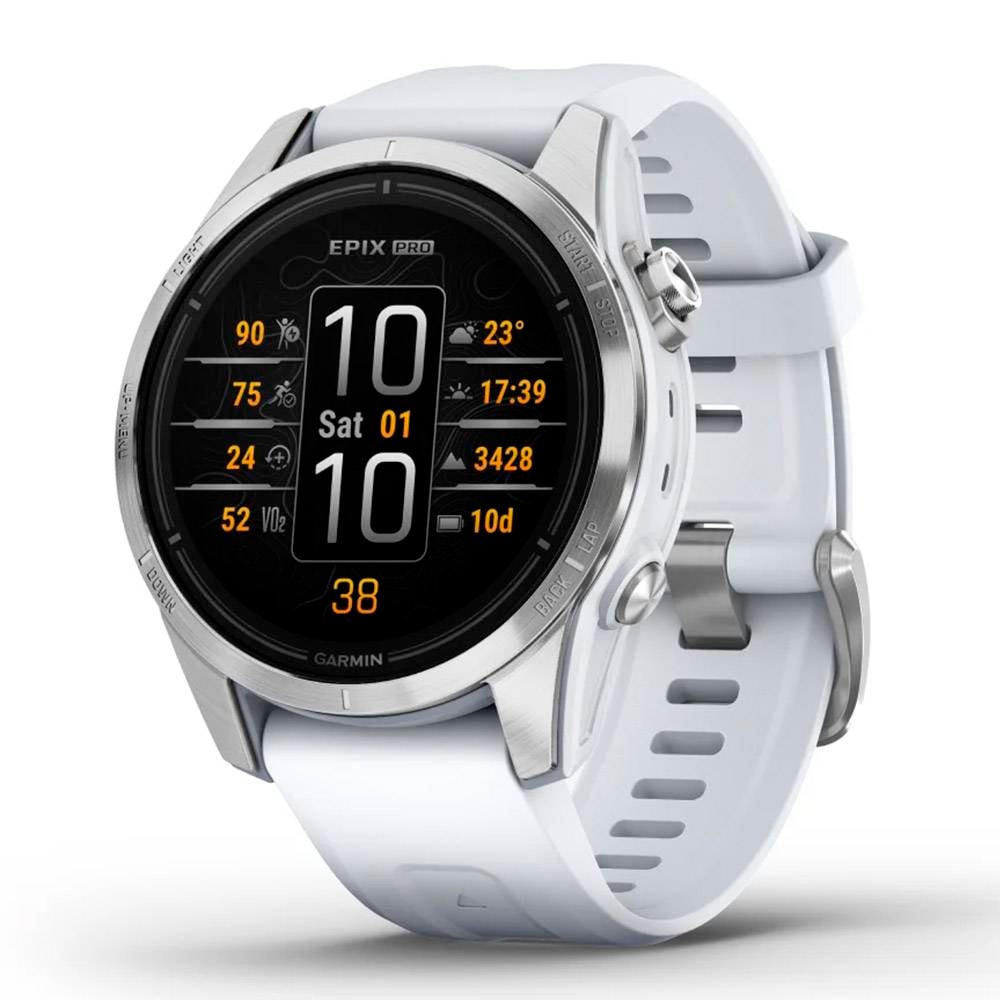 Smartwatch Garmin epix Pro (Gen 2) Standard (42mm) Prateado com Bracelete Branco-pedra