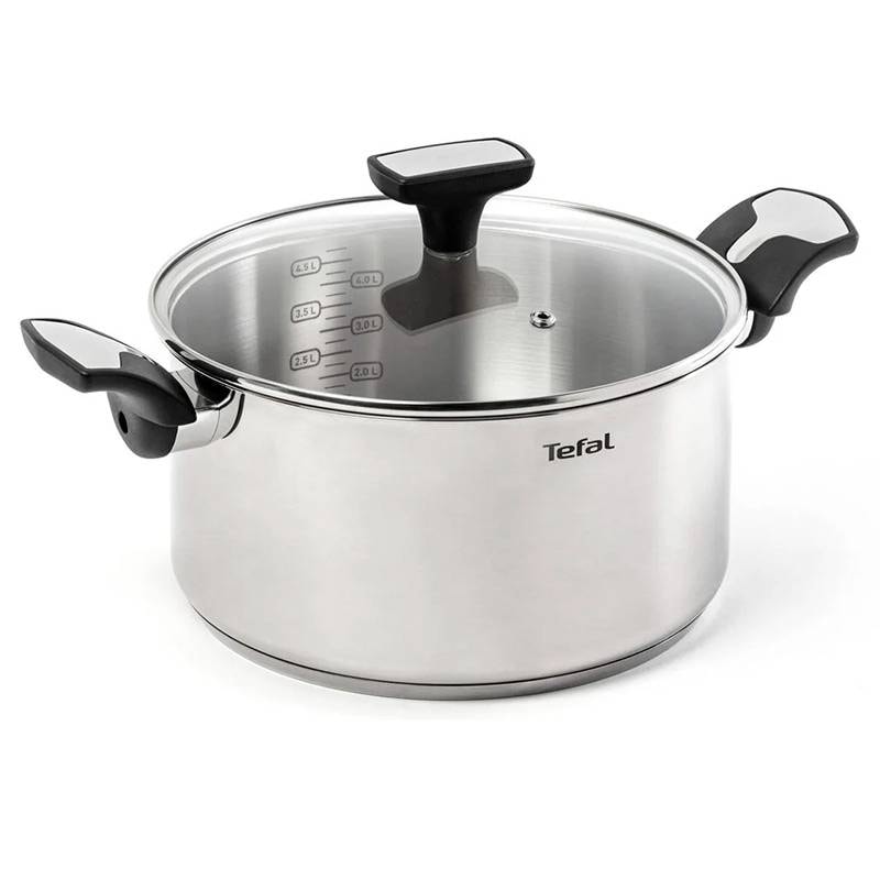 Tacho Indução Tefal E3014604 Emotion com Tampa de Vidro 24cm 5.5L Aço Inoxidável