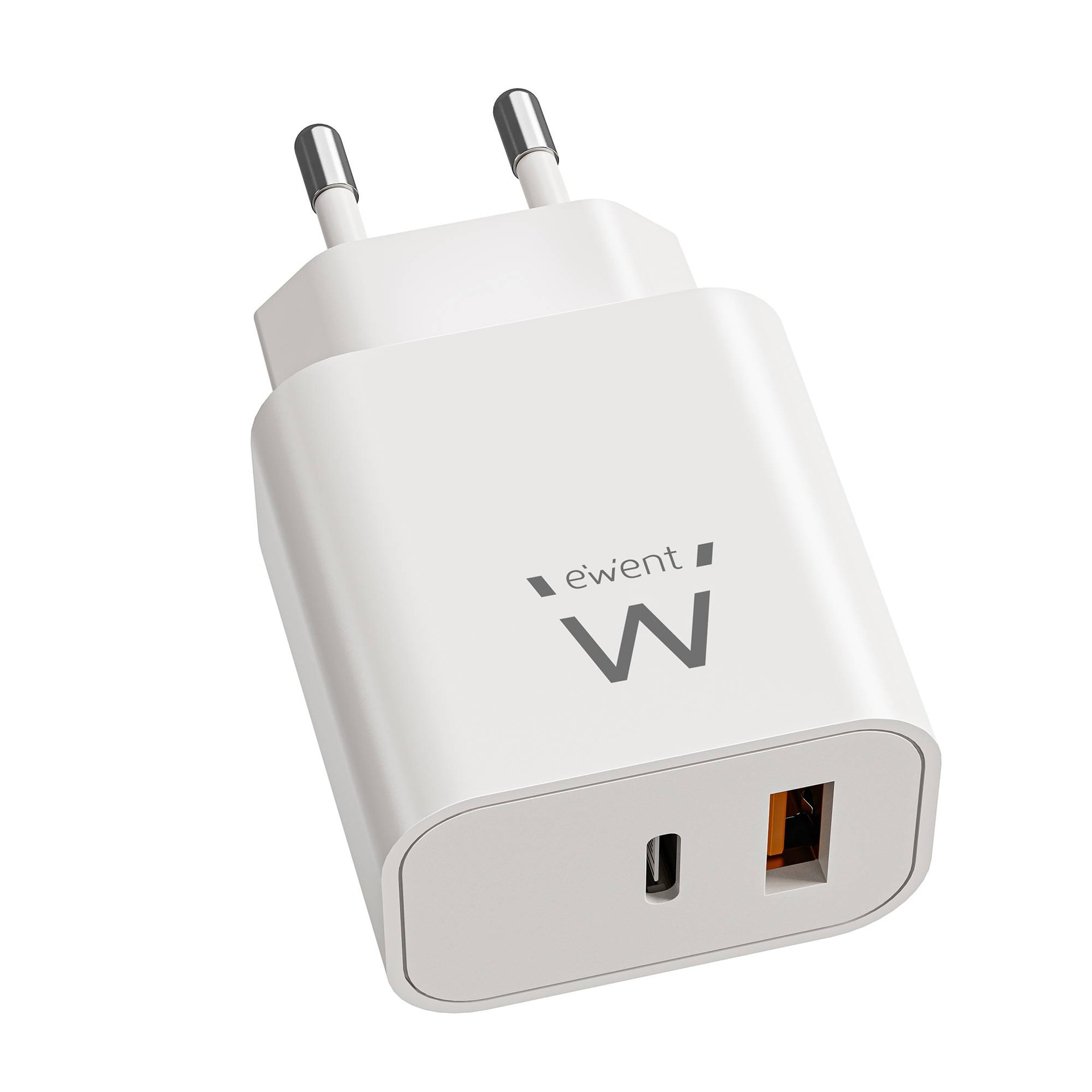Carregador Ewent EW1318 USB-C/USB-A GaN PD 20W Branco