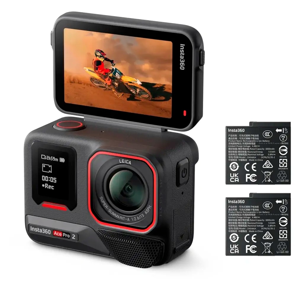 Câmara Action Cam Insta360 Ace Pro 2 | Vídeo 8K 30FPS | Fotografia 50MP | Wi-Fi 5 | Midnight Black (Standard Bundle) Dual Battery