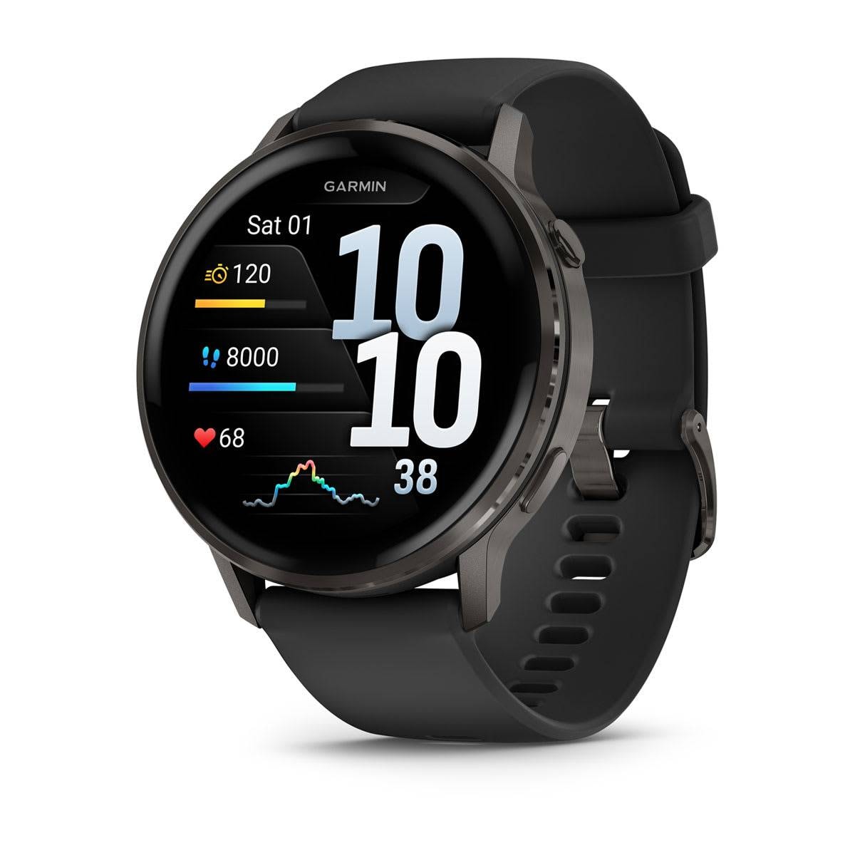 Smartwatch Garmin Venu 4 45mm Cinzento com a Bracelete Preta em Silicone