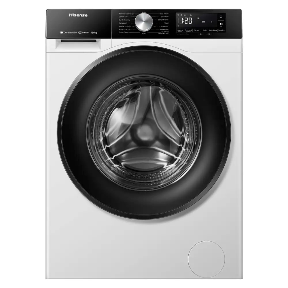 Máquina de Lavar e Secar Roupa de Livre Instalação Hisense WD3S8043BW3 8/5kg 1400RPM D Branca