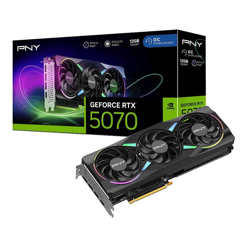 Placa Gráfica PNY NVIDIA GeForce RTX 5070 "Blackwell" ARGB EPIC-X RGB OC Triple Fan 12GB GDDR7 DLSS4