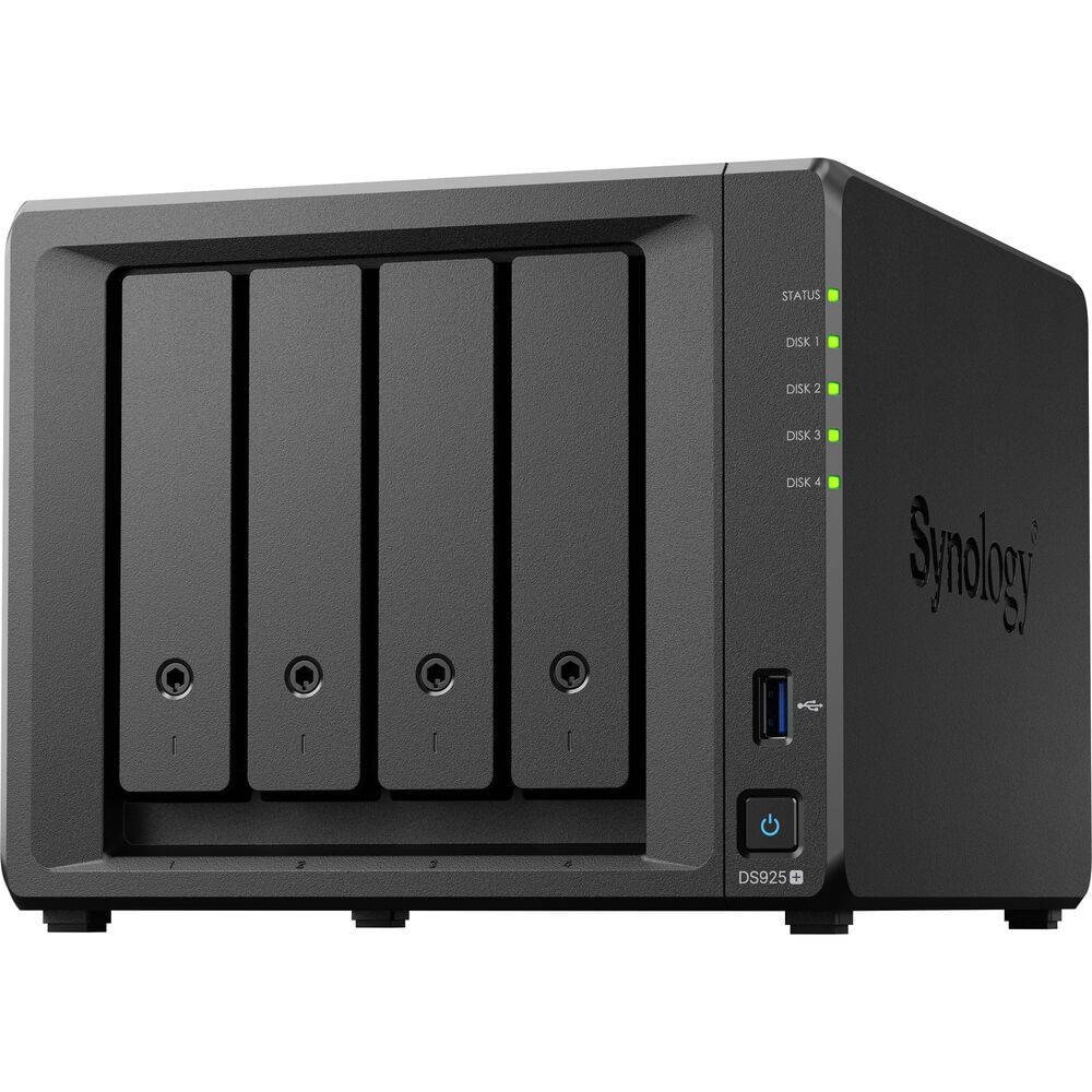 NAS Synology DiskStation DS925+ | 4 Baías | CPU 4-Core AMD Ryzen V1500B | RAM 4GB DDR4 | Preto