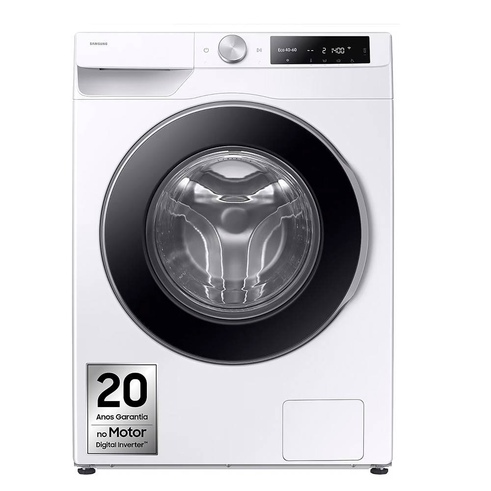 Máquina de Lavar Roupa de Livre Instalação Samsung AI Eco Bubble WW90DG6U25LE 9kg 1400RPM A Branca