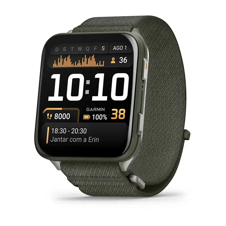 Smartwatch Garmin Venu X1 Verde Musgo com Caixa em Titânio e Bracelete Verde Musgo em Nylon ComfortFit